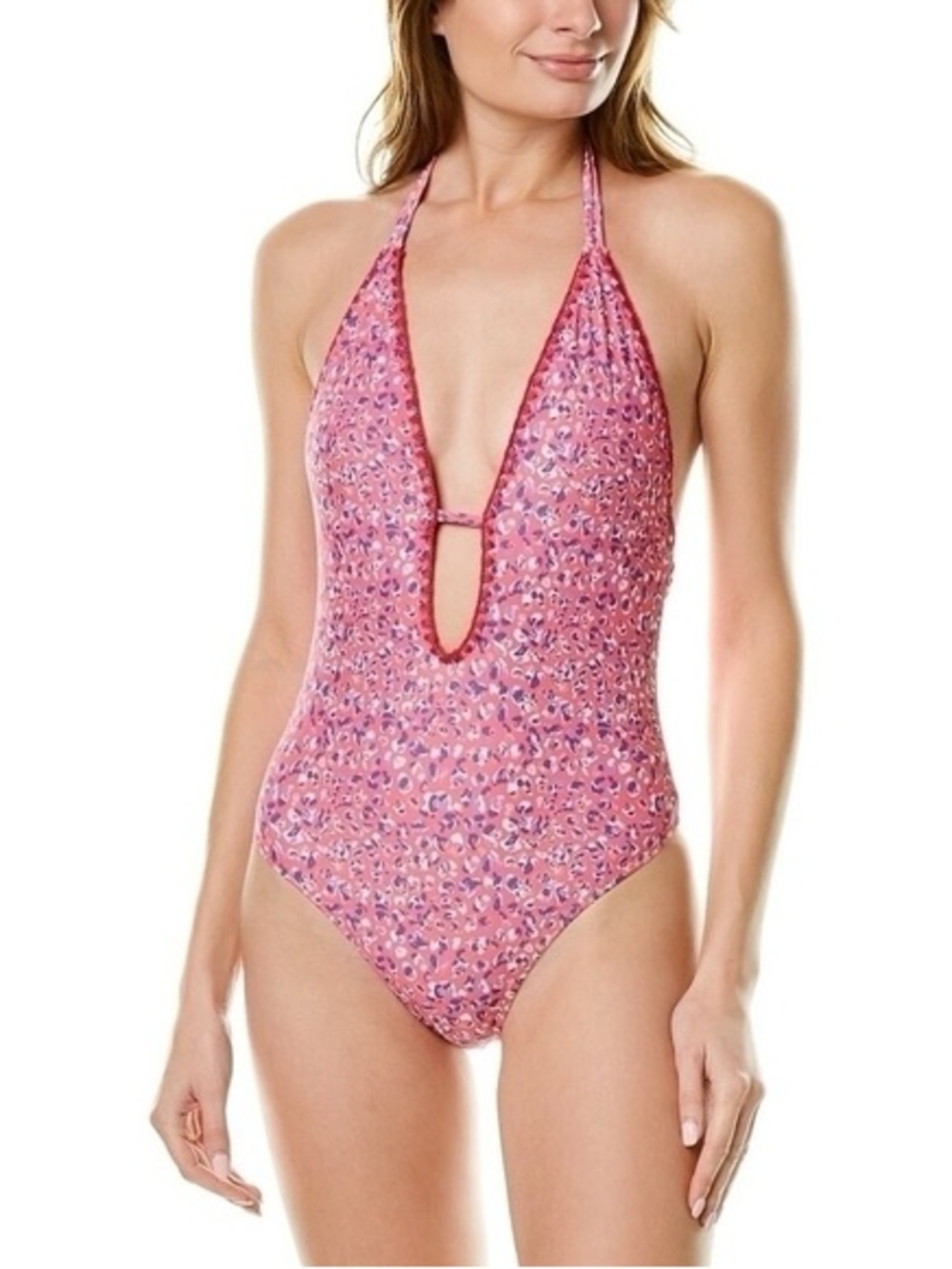 Ramy Brook Pink Halter One-Piece Swimsuit with Deep V